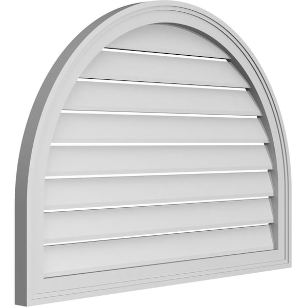 Round Top Surface Mount PVC Gable Vent: Functional, W/ 2W X 1-1/2P Brickmould Frame, 36W X 26H